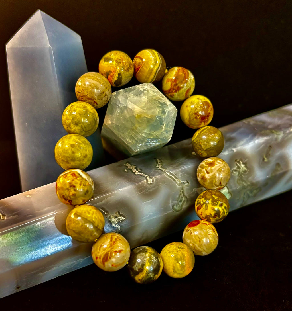🐝 Bumble Bee Jasper Statement Bracelet – 12mm