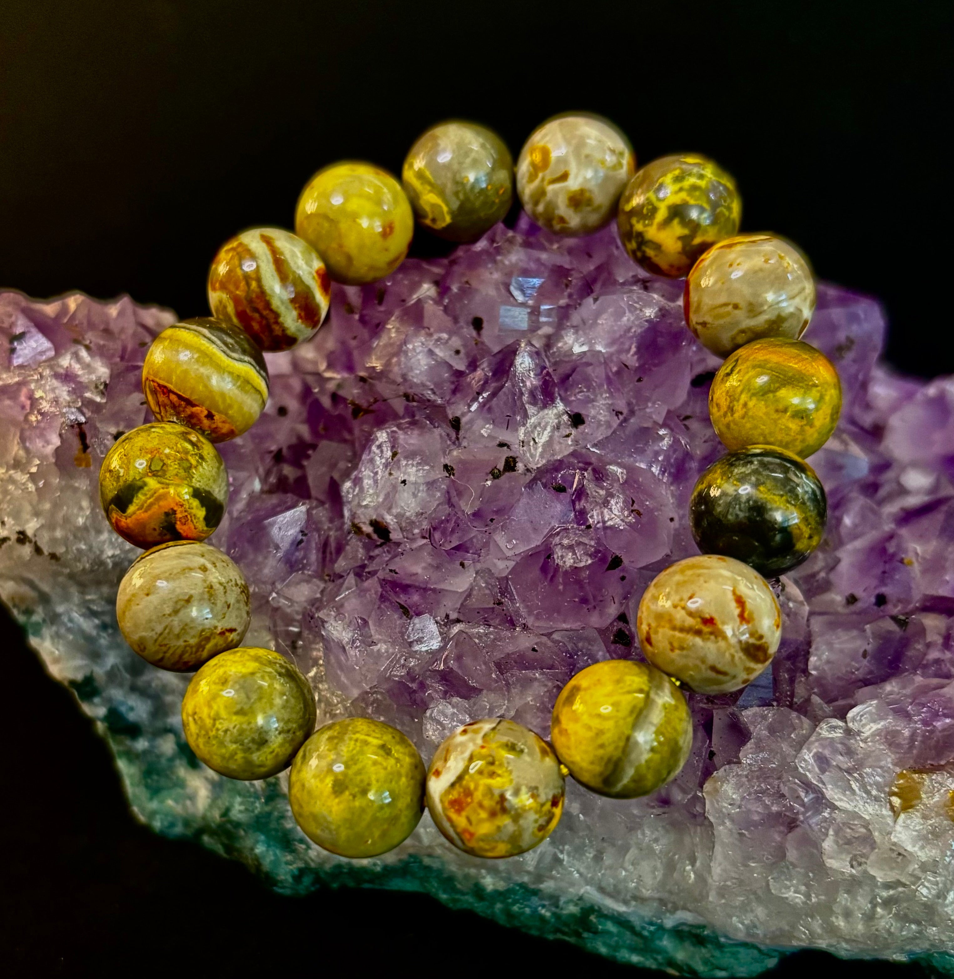 🐝 Bumble Bee Jasper Statement Bracelet – 12mm