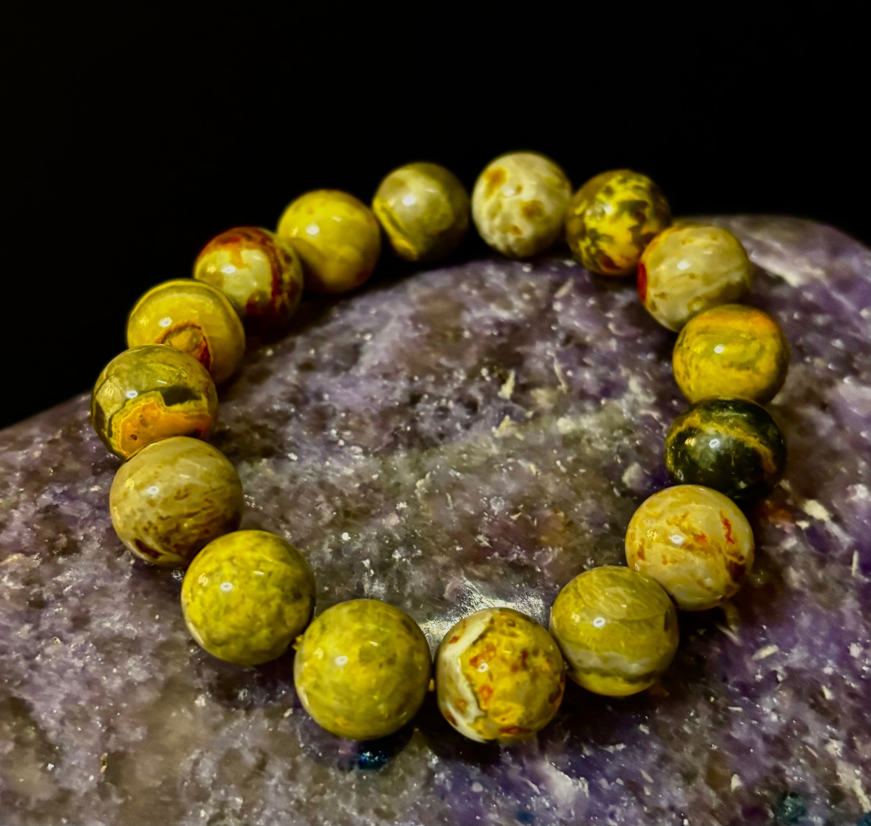 🐝 Bumble Bee Jasper Statement Bracelet – 12mm