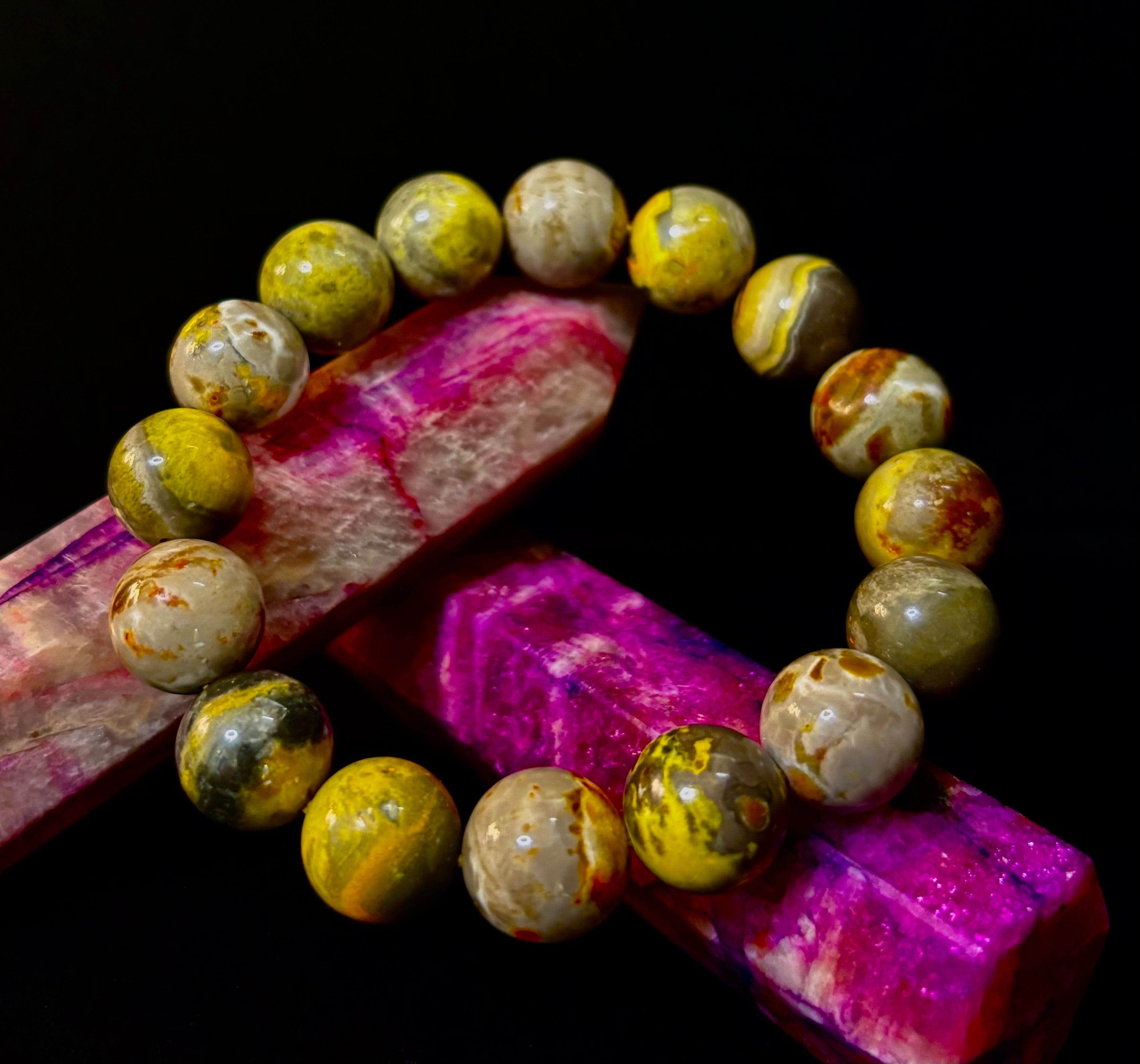 🐝 Bumble Bee Jasper Statement Bracelet – 12mm