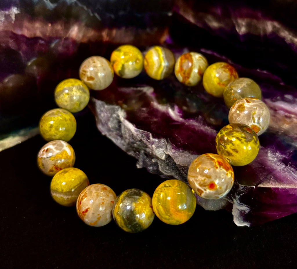 🐝 Bumble Bee Jasper Statement Bracelet – 12mm