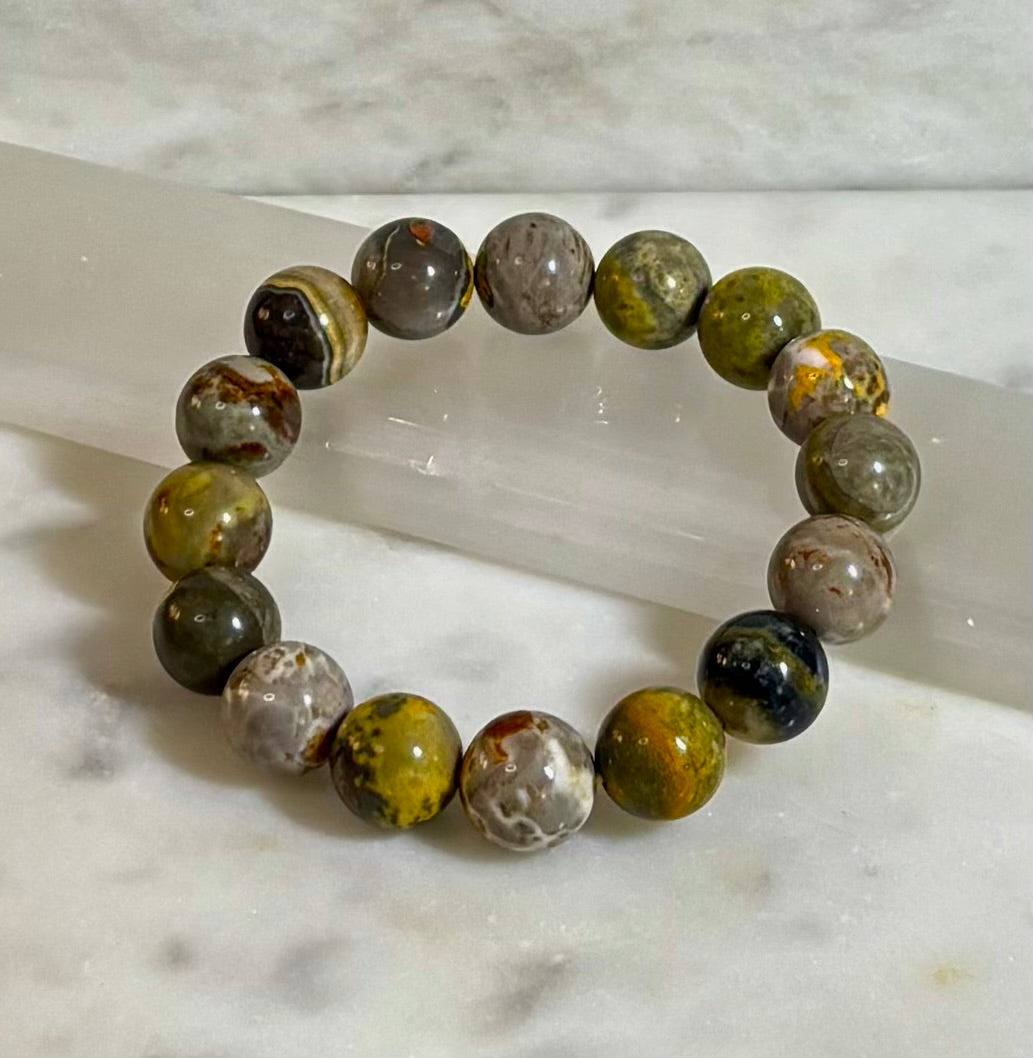 🐝 Bumble Bee Jasper Statement Bracelet – 12mm