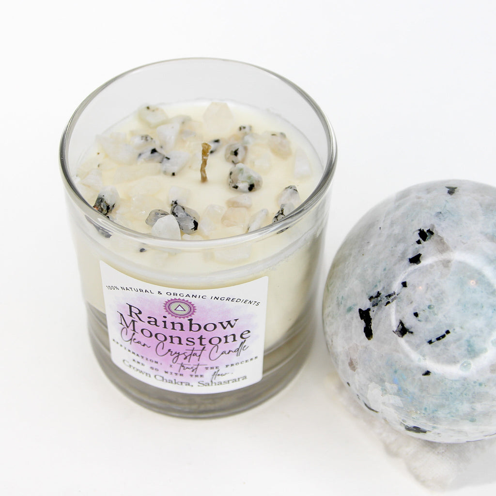 Rainbow Moonstone Clean Crystal Candle