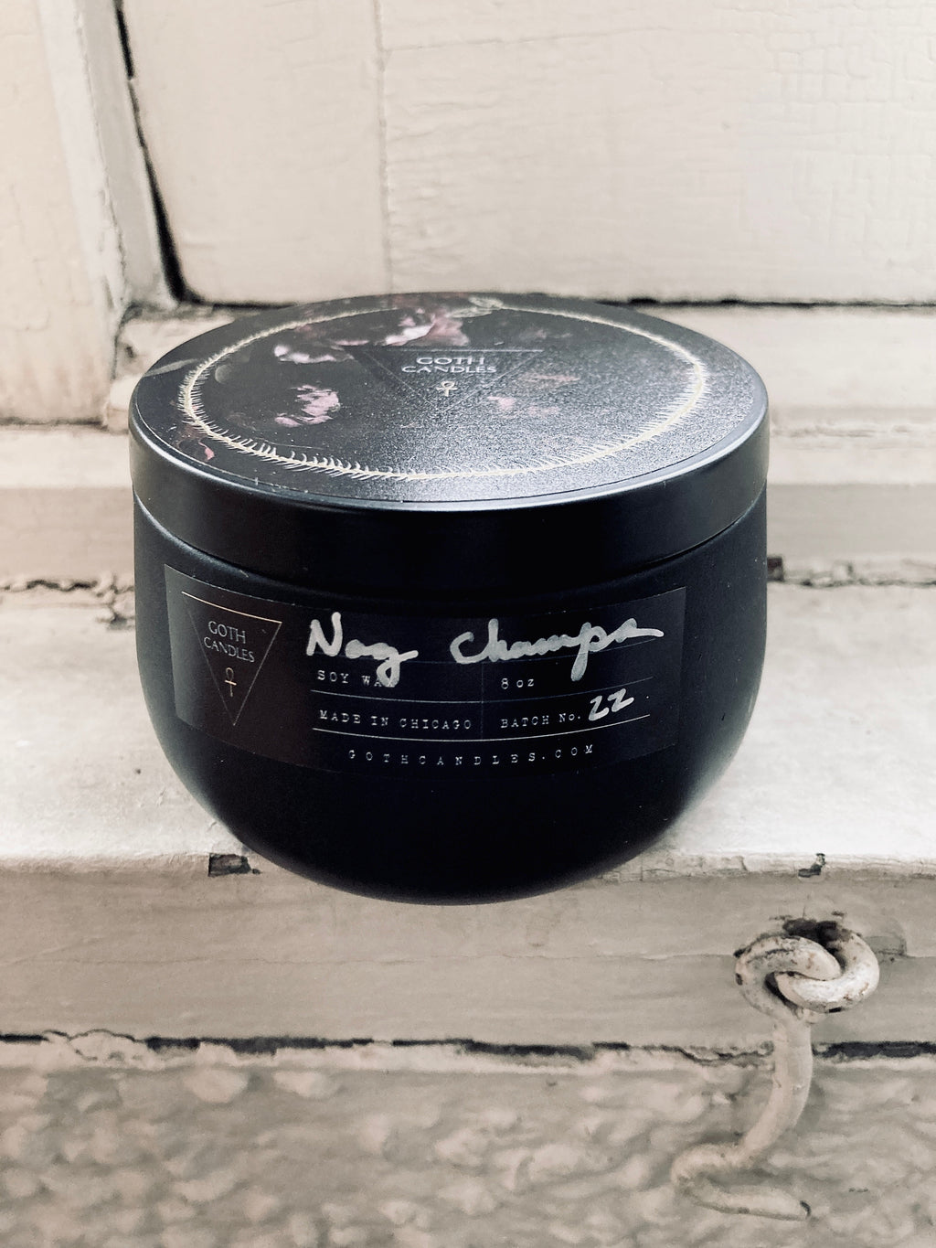 Nag Champa Black Soy Candle – Goth Candles 8oz Tin