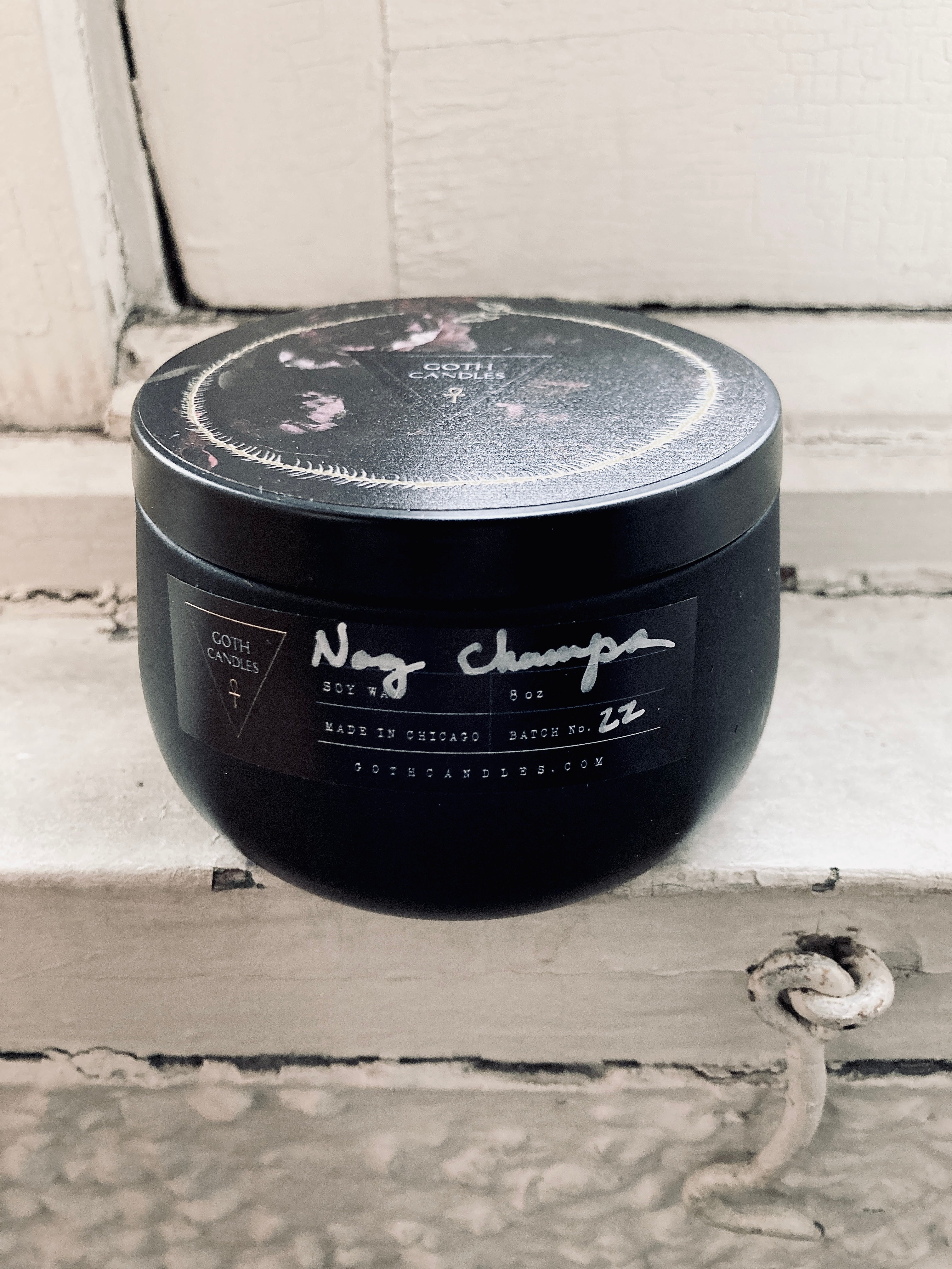 Nag Champa Black Soy Candle – Goth Candles 8oz Tin