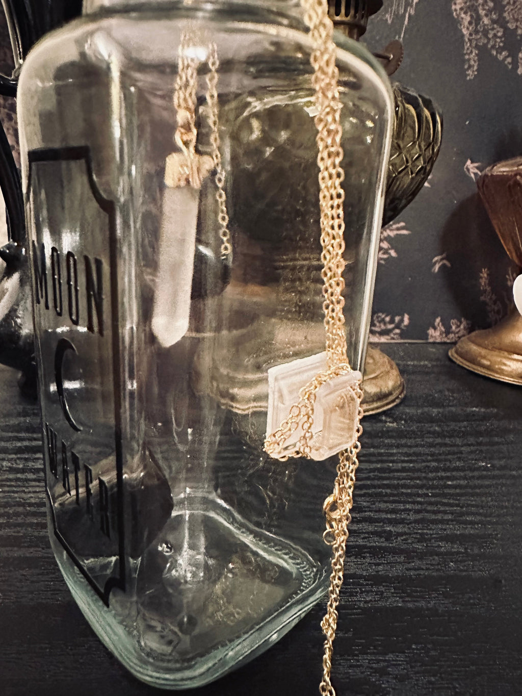 Moon Water Charging Glass Jar 8oz – Necklace Holder – Goth Candles Handmade