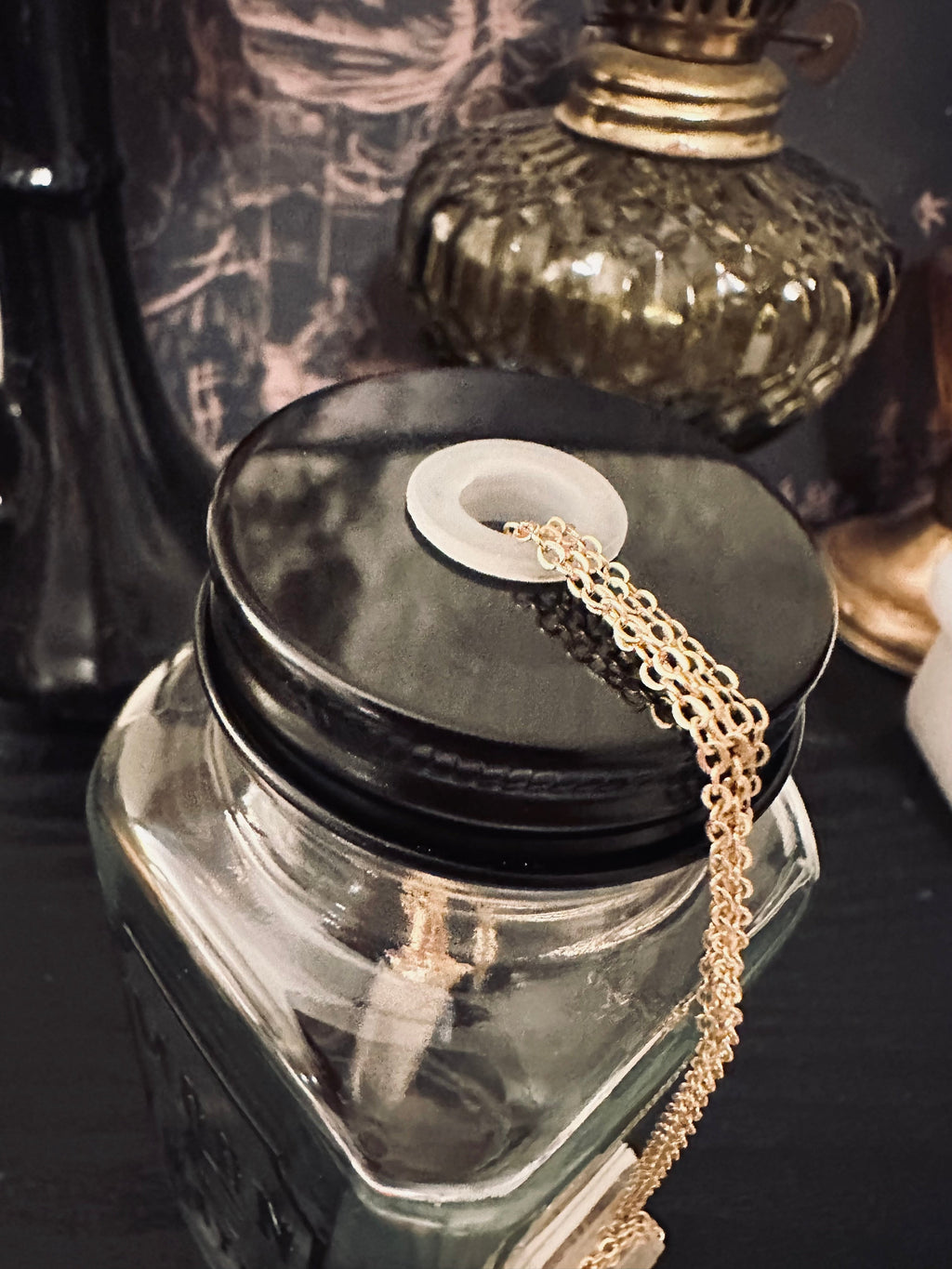 Moon Water Charging Glass Jar 8oz – Necklace Holder – Goth Candles Handmade