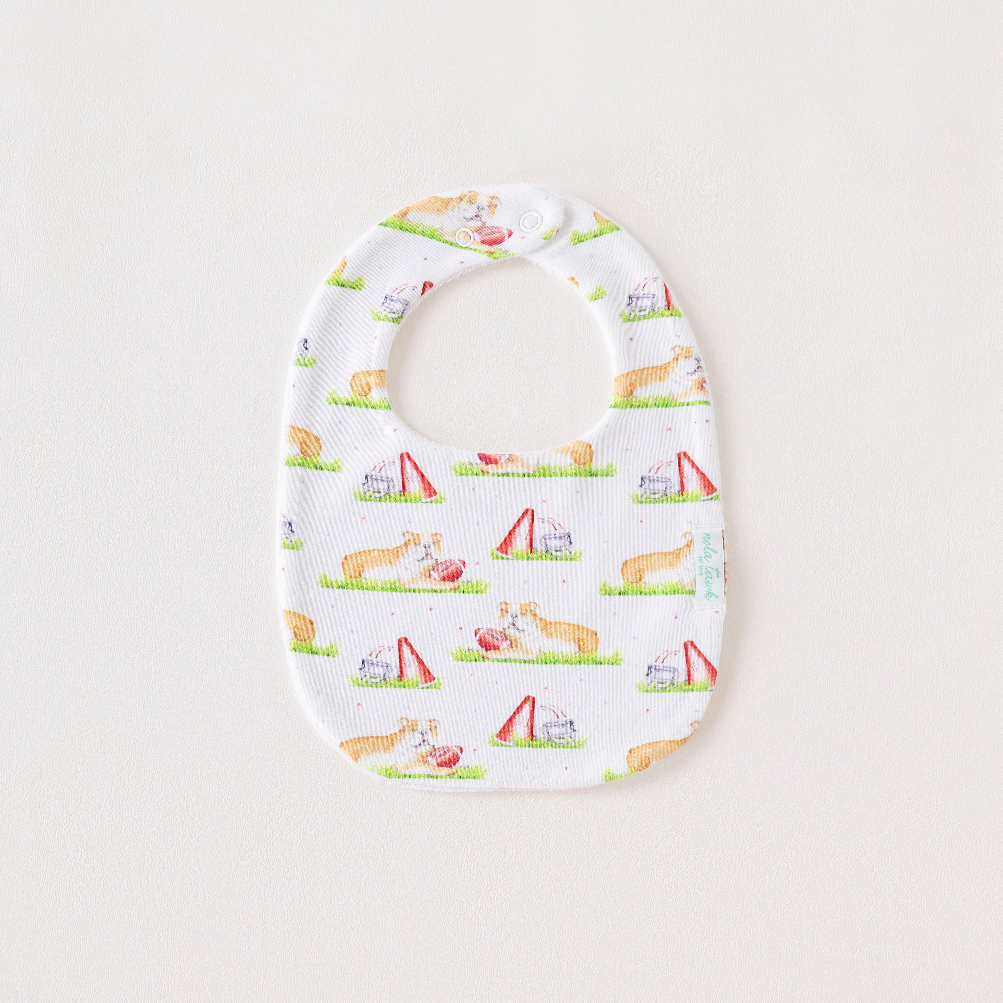 Tan Bulldog Mascot Mania Organic Cotton Baby Bib