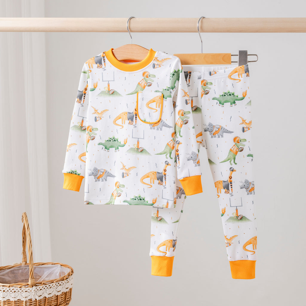 Light Orange Dinos All-Stars Organic Cotton Kids Pajamas