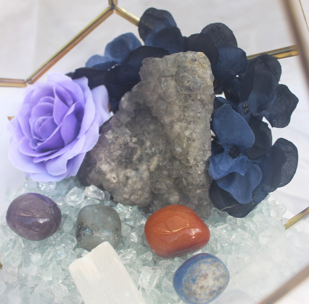 Crystal Geode Terrarium Raw Fluorite - Crystal Clear