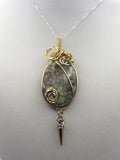 Gold Rainforest Rhyolite Pendant Necklace - 14k Gold-Filled Wire Wrapped with Crystal Accent
