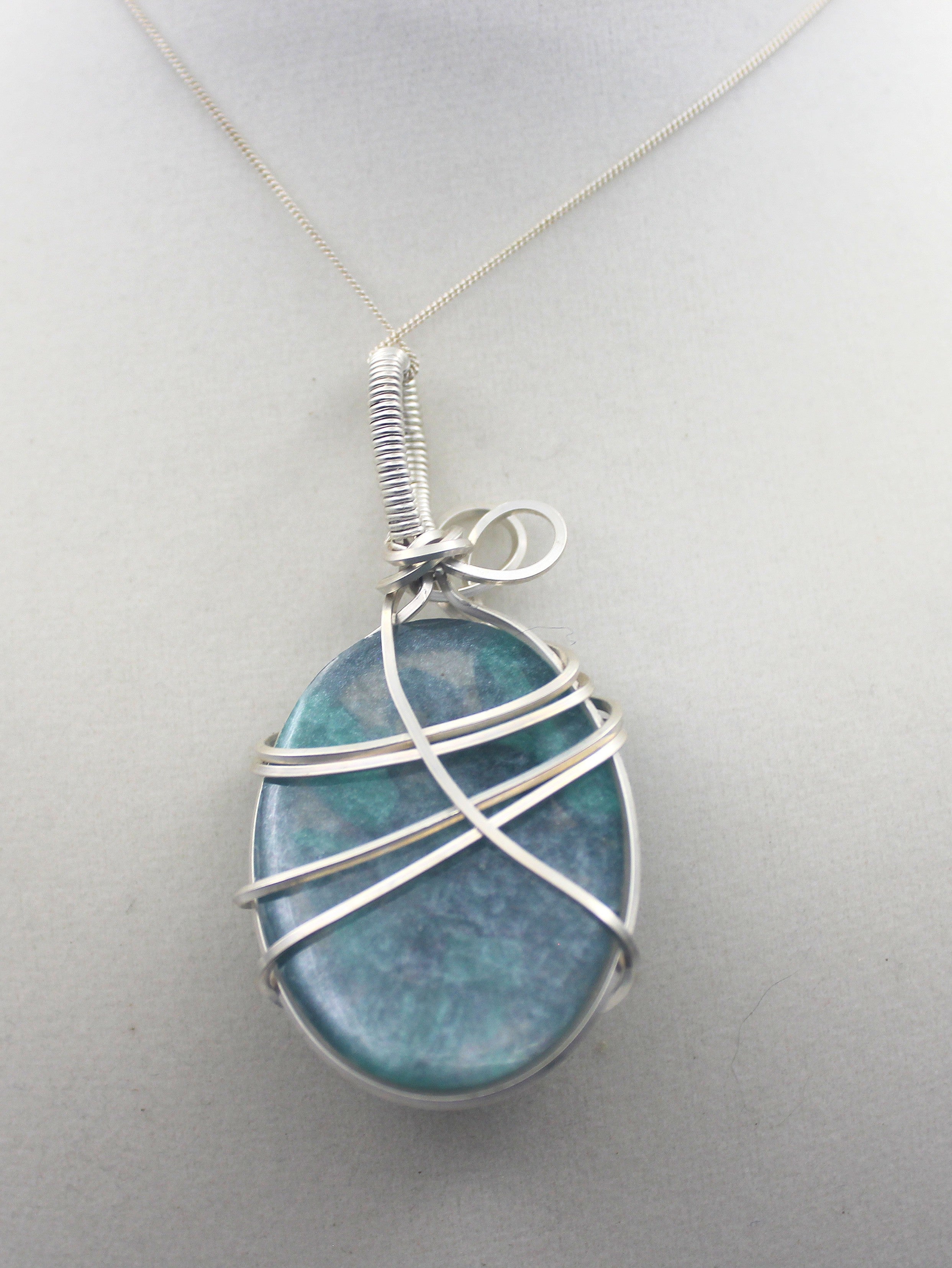Silver Argentium Resin Malachite Pendant Necklace