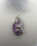 Silver Argentium Charmed Resin Purple Dried Flower Pendant Necklace