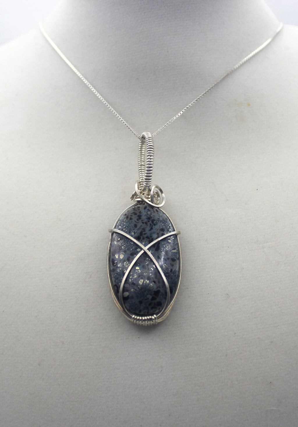 Silver Argentium Black Marcasite Pendant Necklace
