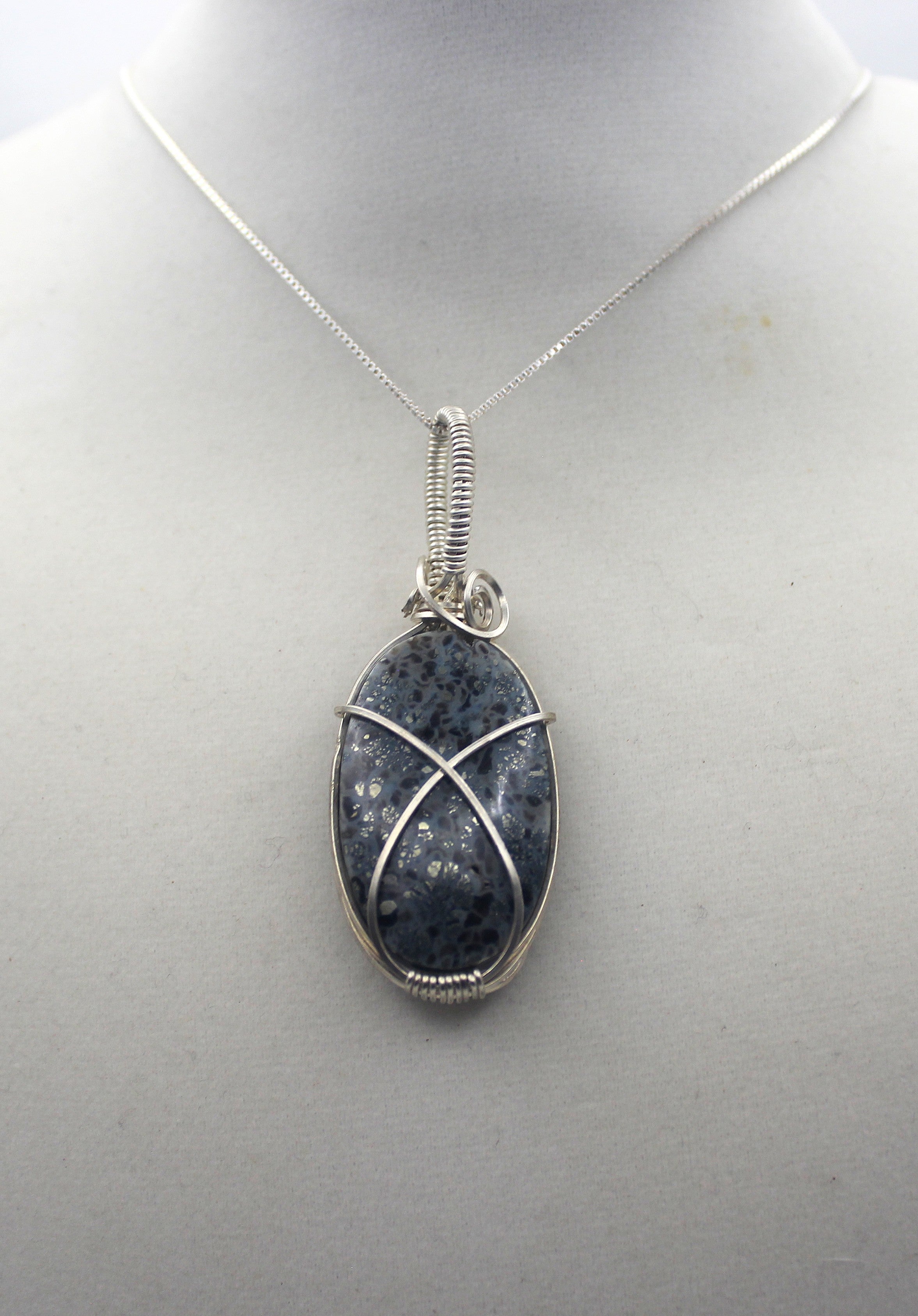 Silver Argentium Black Marcasite Pendant Necklace