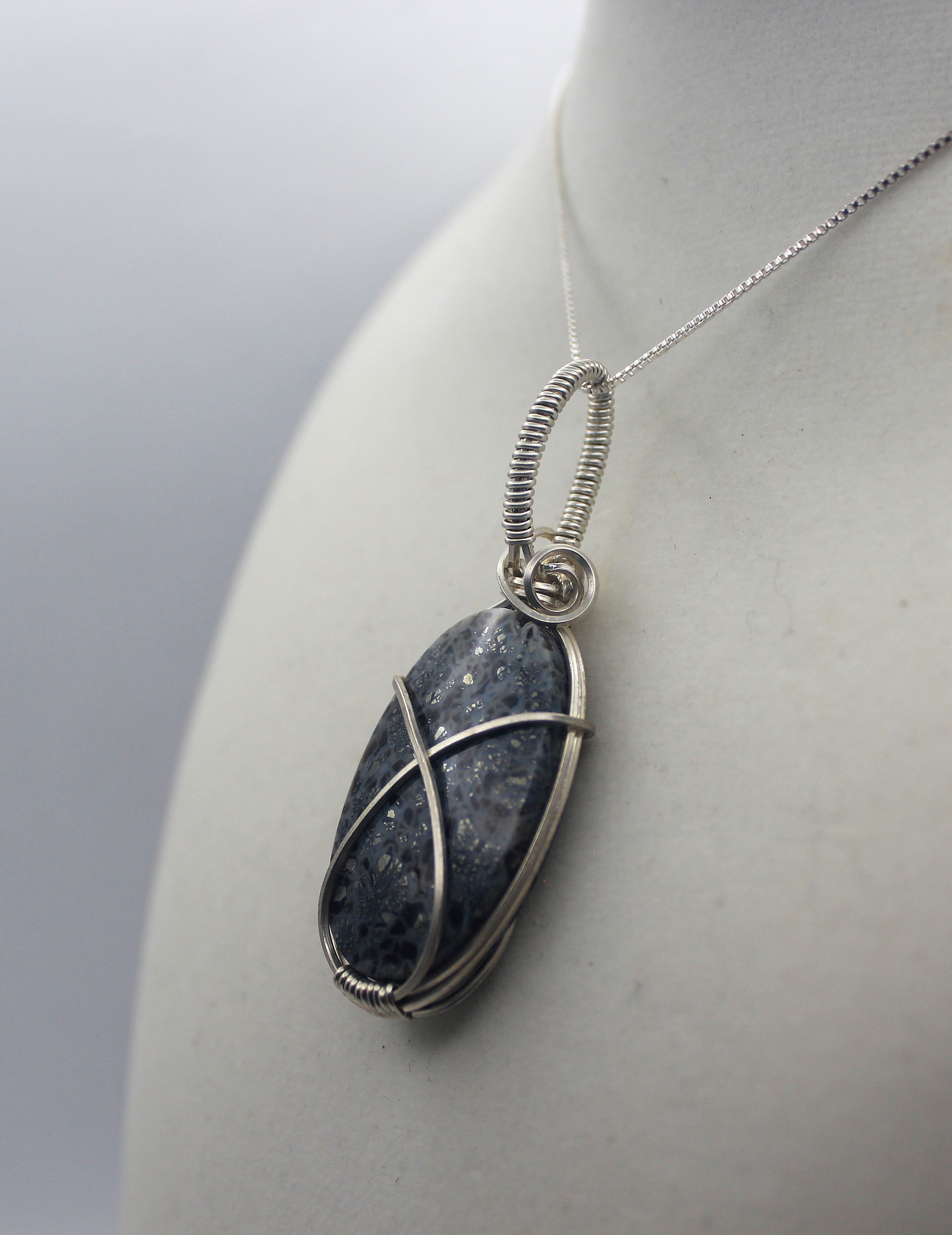 Silver Argentium Black Marcasite Pendant Necklace