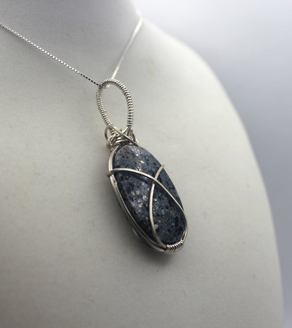 Silver Argentium Black Marcasite Pendant Necklace
