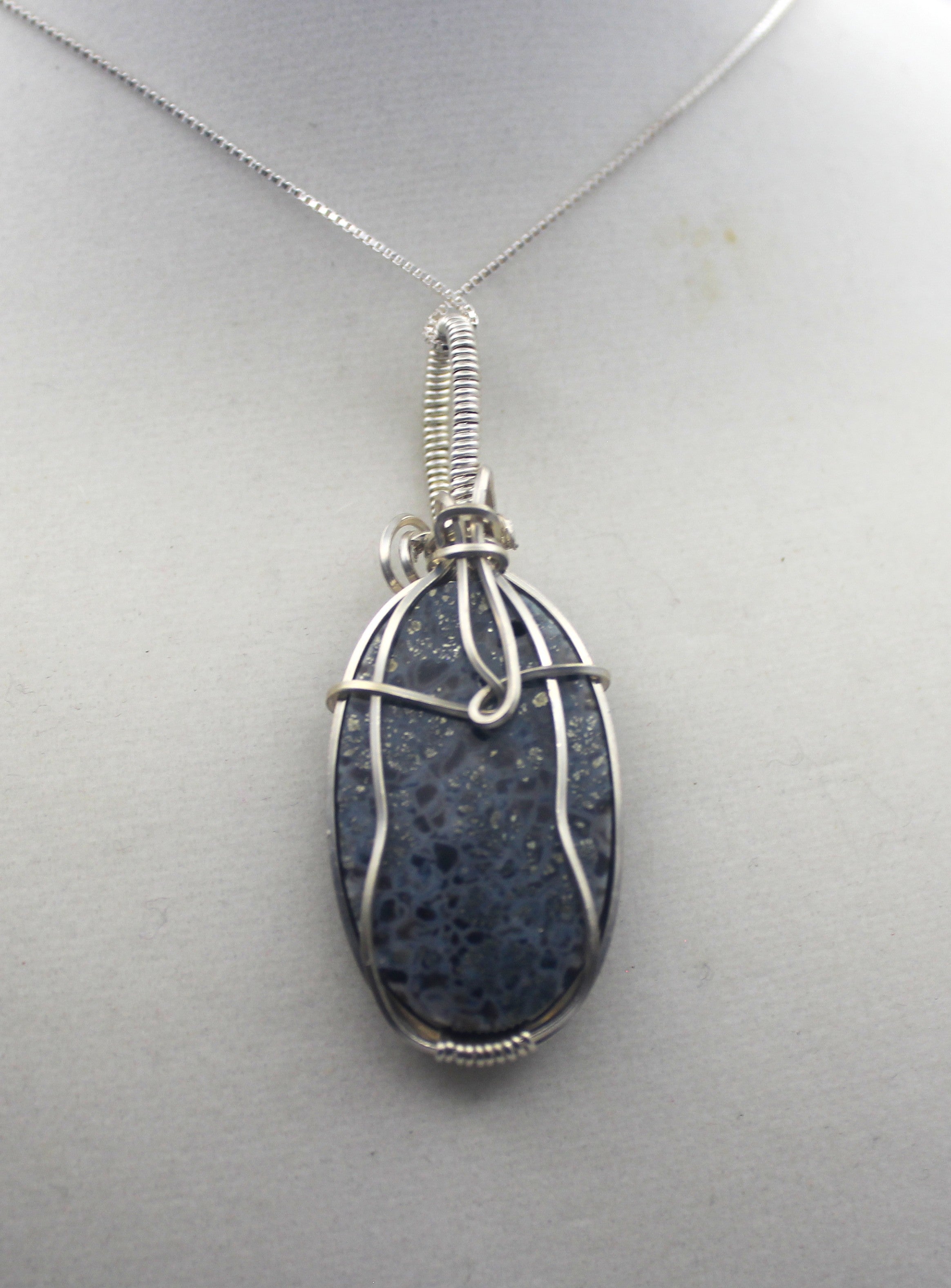 Silver Argentium Black Marcasite Pendant Necklace