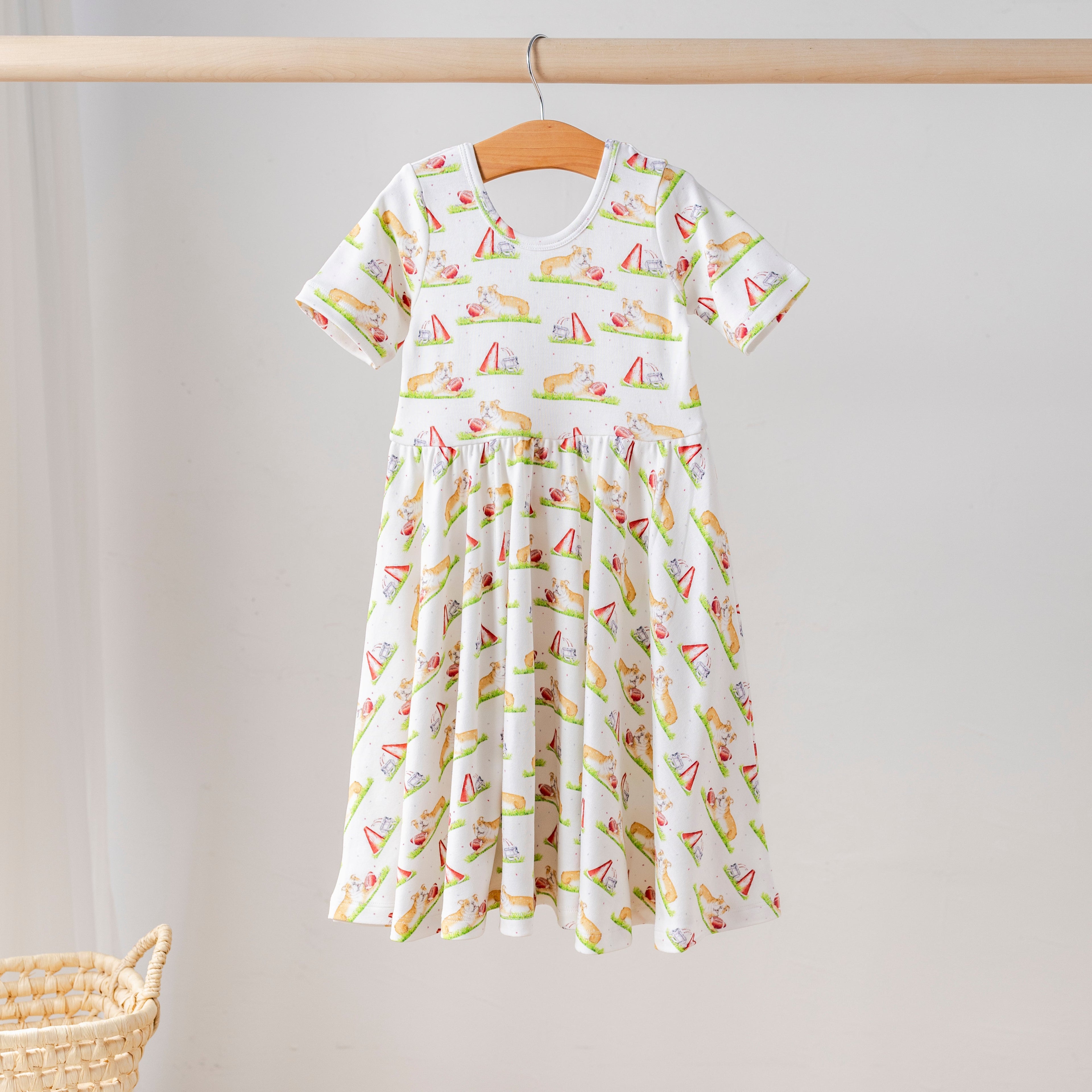 Tan Bulldog Mascot Mania Organic Cotton Dress for Kids