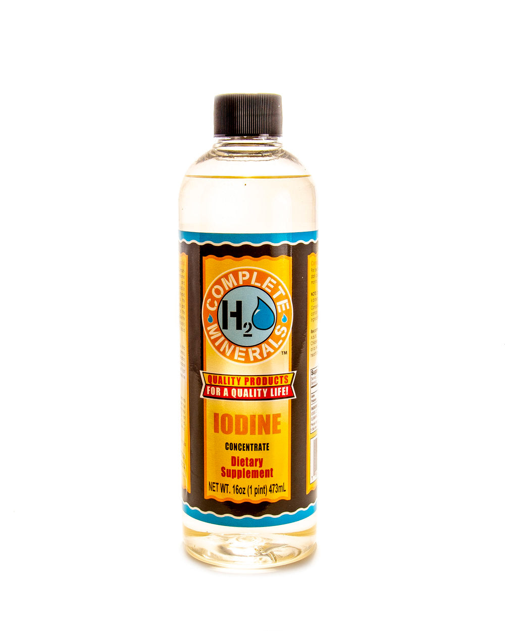 Bottle of Complete Minerals iodine supplement on a white background. Iodine is an essential component of the thyroid hormones Triiodothyronine T-3 and Thuroxine T-4 and is crucial for thyroid function. The thyroid hormones are vital to the development of organs and the epidermal layers of the brain. Iodine also regulates the body’s metabolism, the body’s thermostat, and its blood vessels.