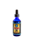 Blue bottle with black cap on a white background