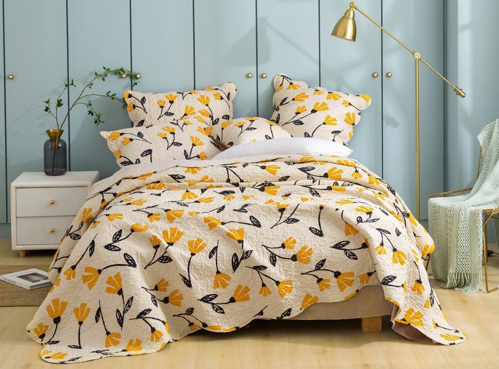 DaDa Bedding Yellow Fleur Floral Bed in a Bag Set - Ivory Botanical