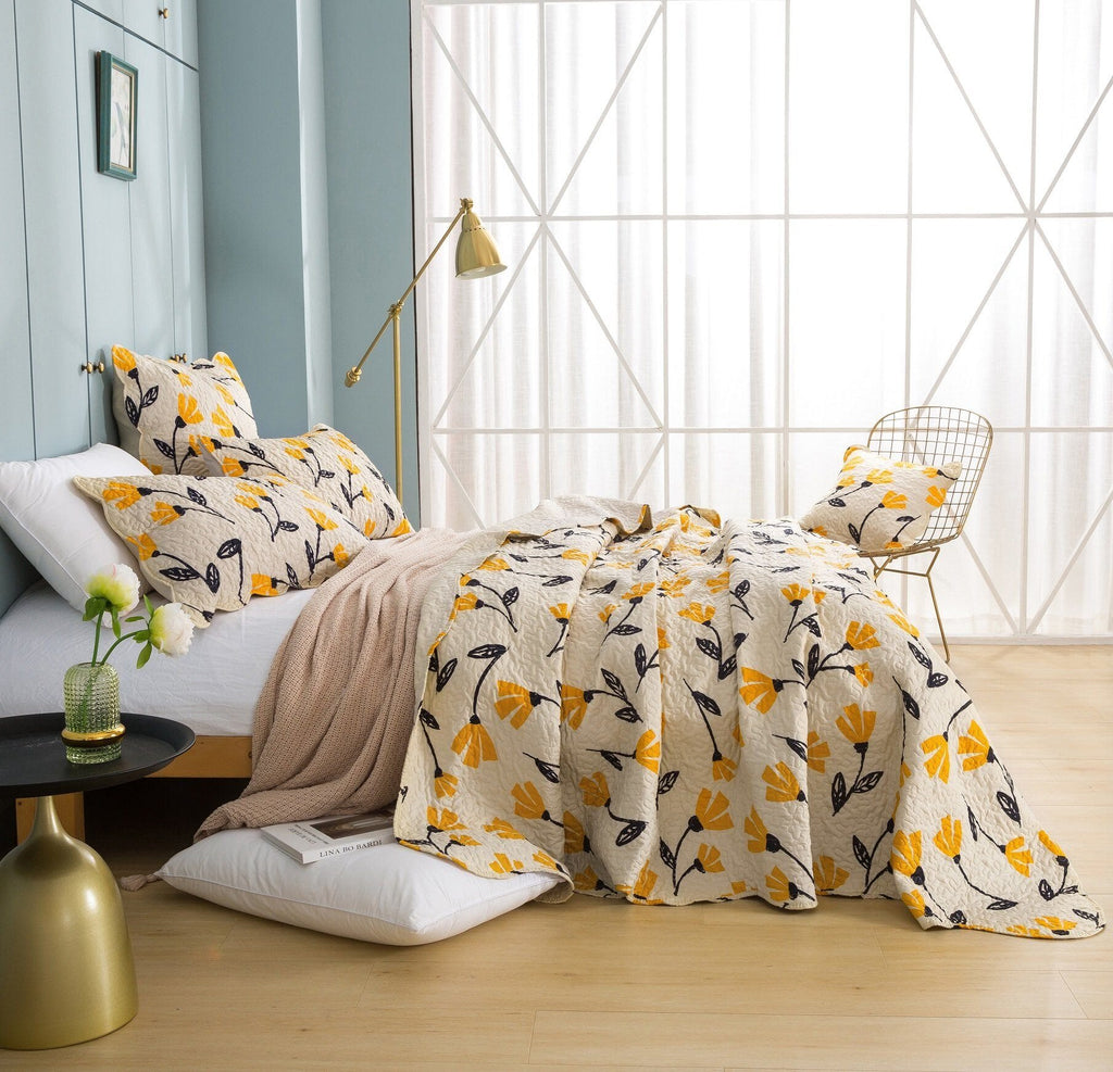 DaDa Bedding Yellow Fleur Floral Bed in a Bag Set - Ivory Botanical