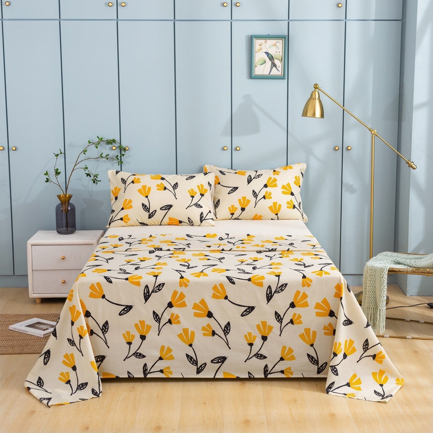 DaDa Bedding Yellow Fleur Floral Bed in a Bag Set - Ivory Botanical