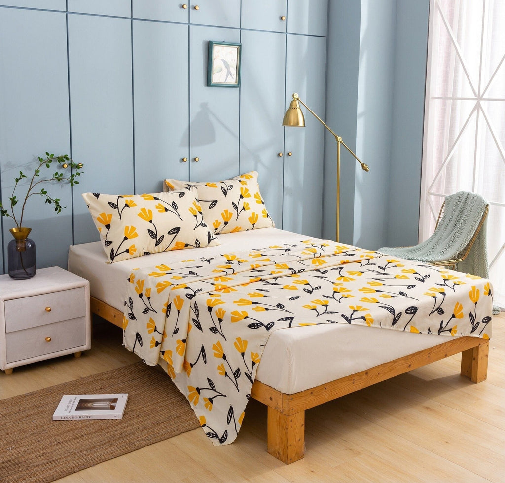 DaDa Bedding Yellow Fleur Floral Bed in a Bag Set - Ivory Botanical