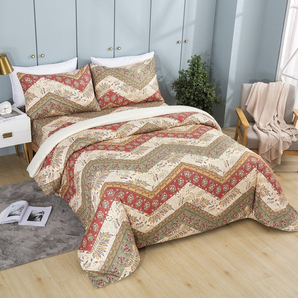 DaDa Bedding Cranberry Sage Floral Chevron Duvet Cover Set