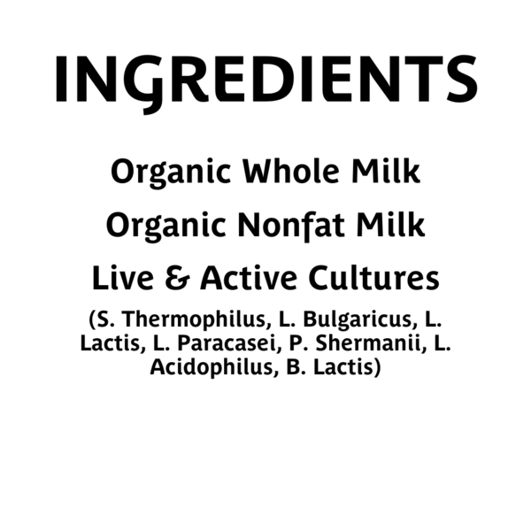 List of ingredients for a dairy product on a white background