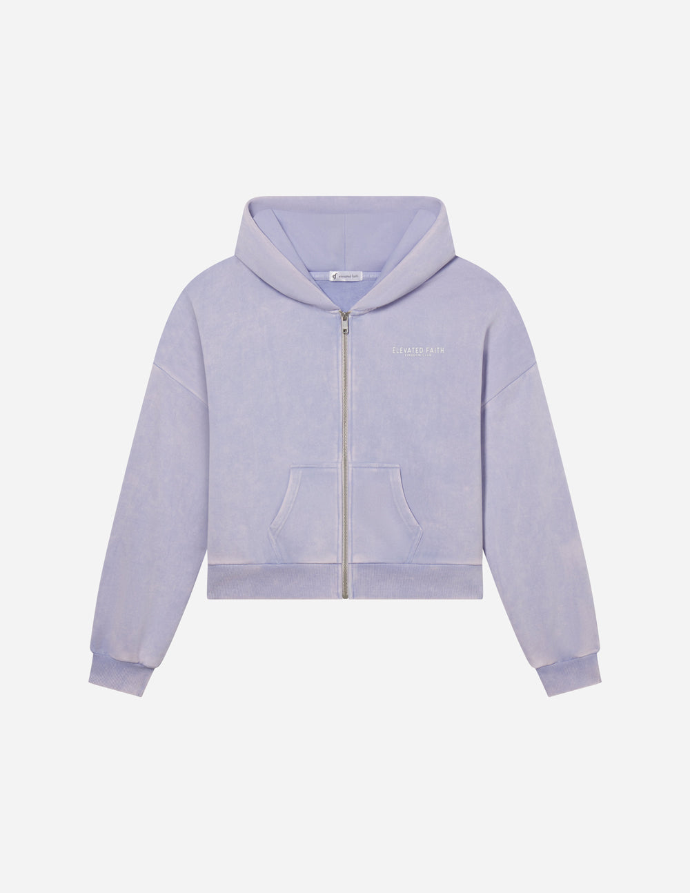 Light purple hoodie with a zipper on a white background