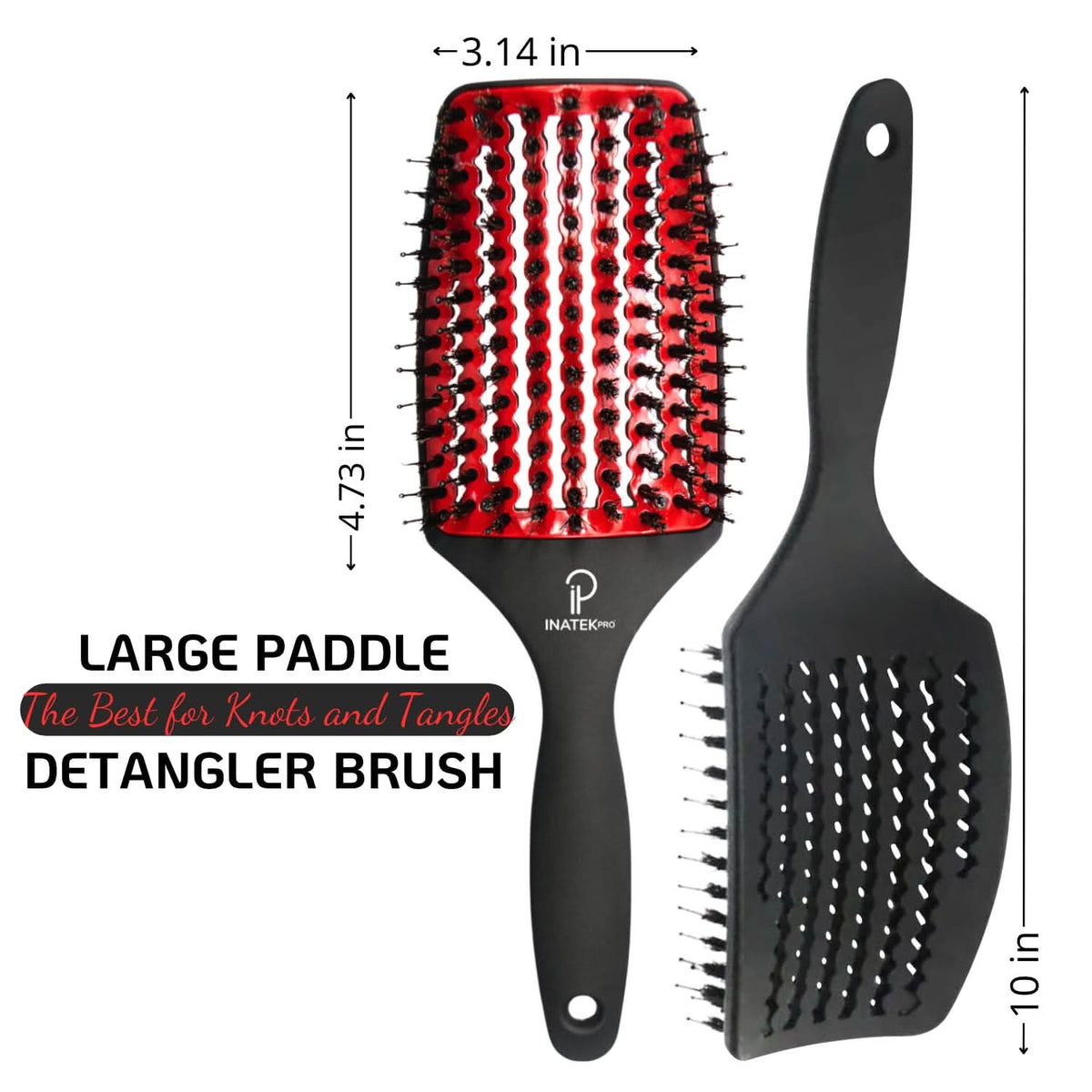 INATEKPRO Curved Vented Boar Bristle Detangler Brush - RED | LARGE