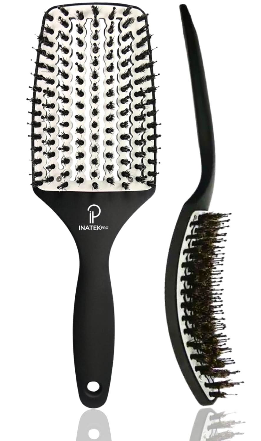 INATEKPRO Curved Vented Boar Bristle Detangler Brush - WHITE | LARGE