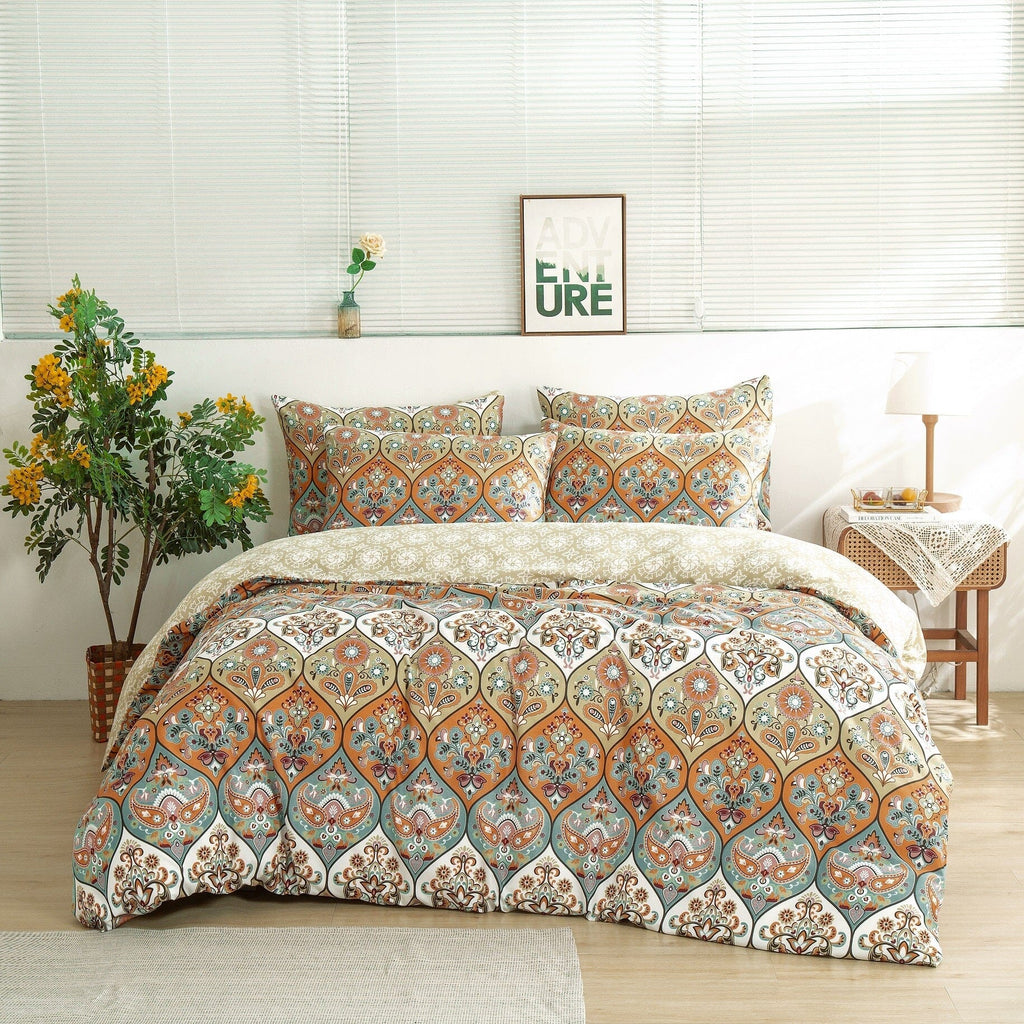 DaDalogy Coral Teal Floral Paisley Duvet Cover Set