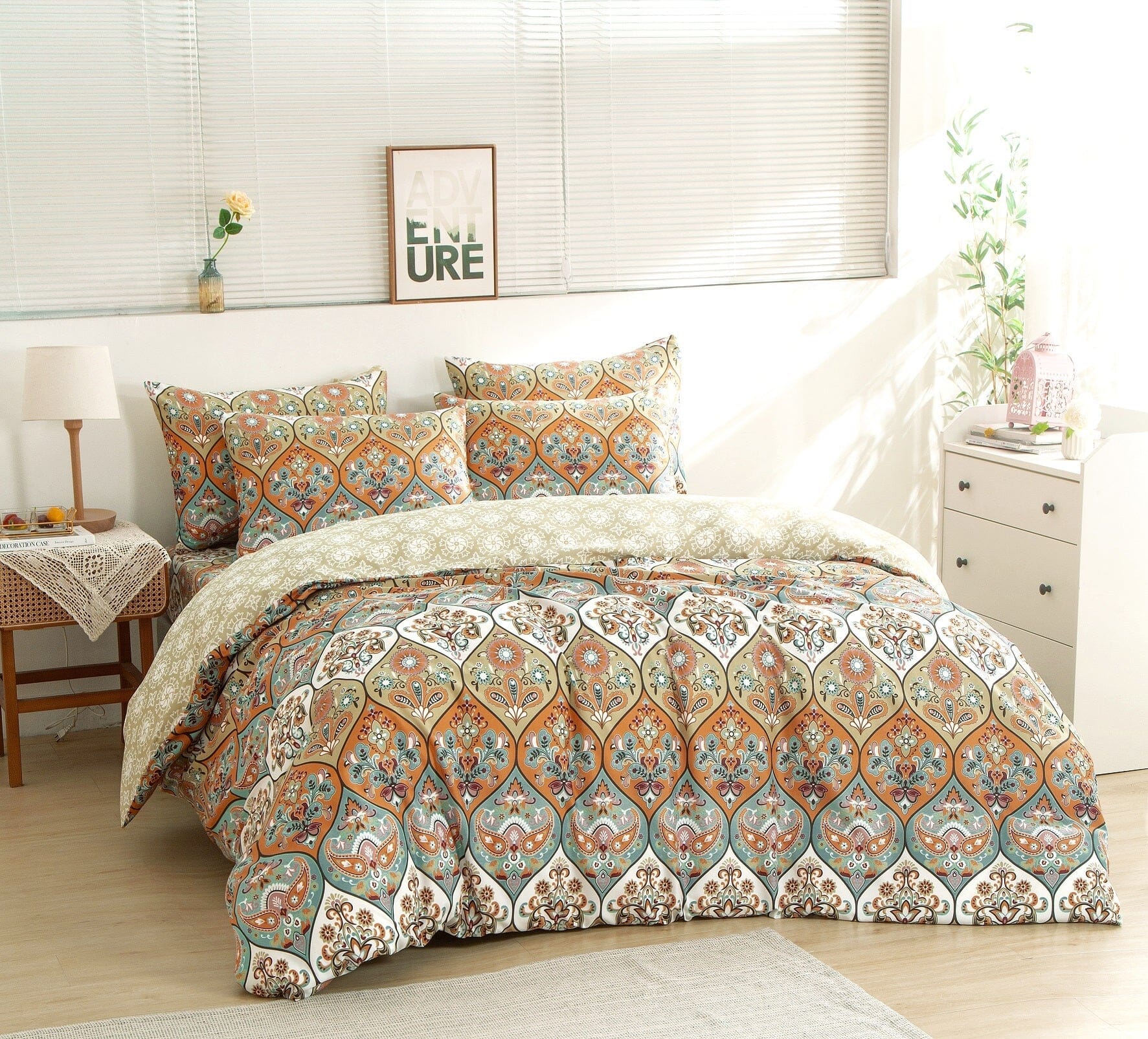 DaDalogy Coral Teal Floral Paisley Duvet Cover Set