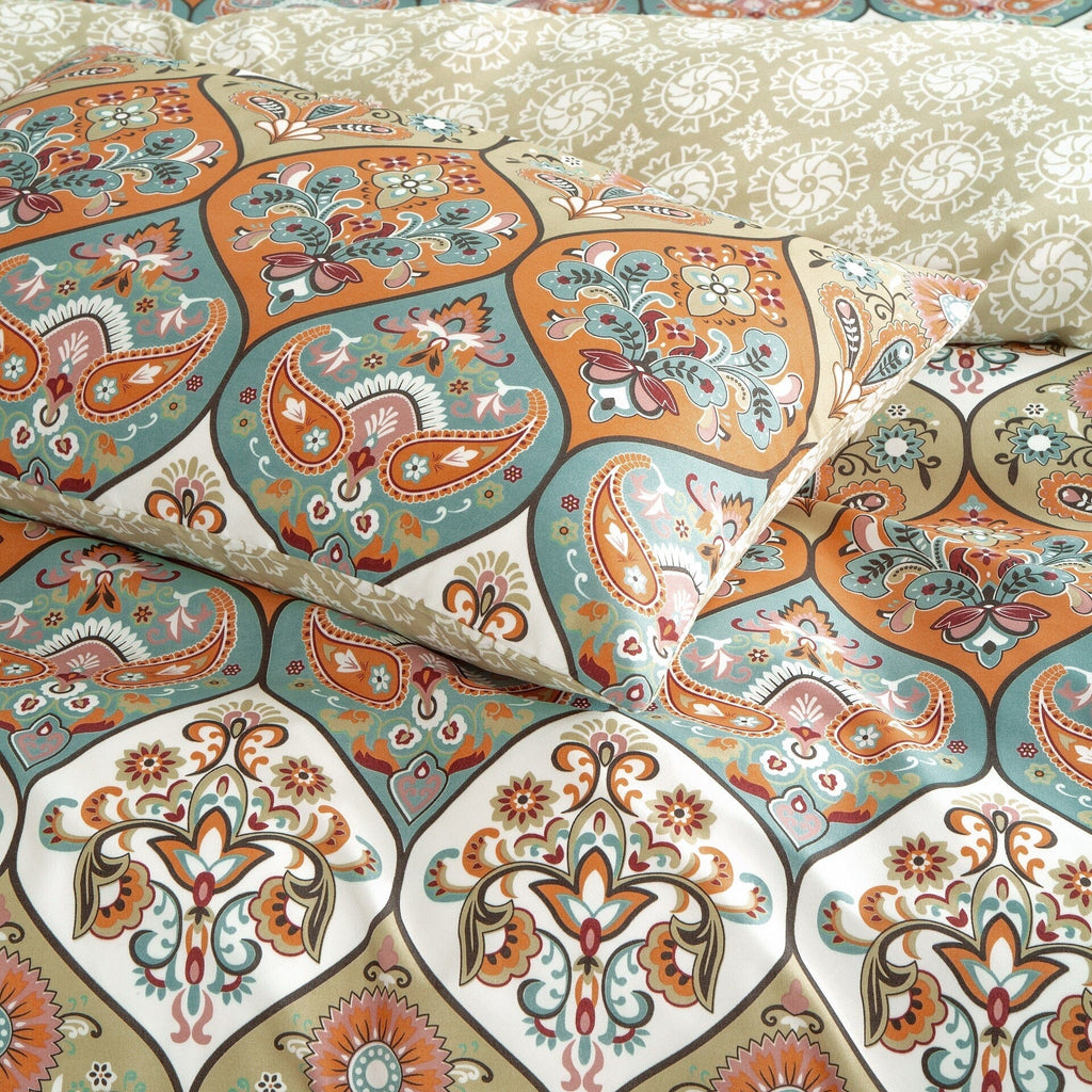 DaDalogy Coral Teal Floral Paisley Duvet Cover Set