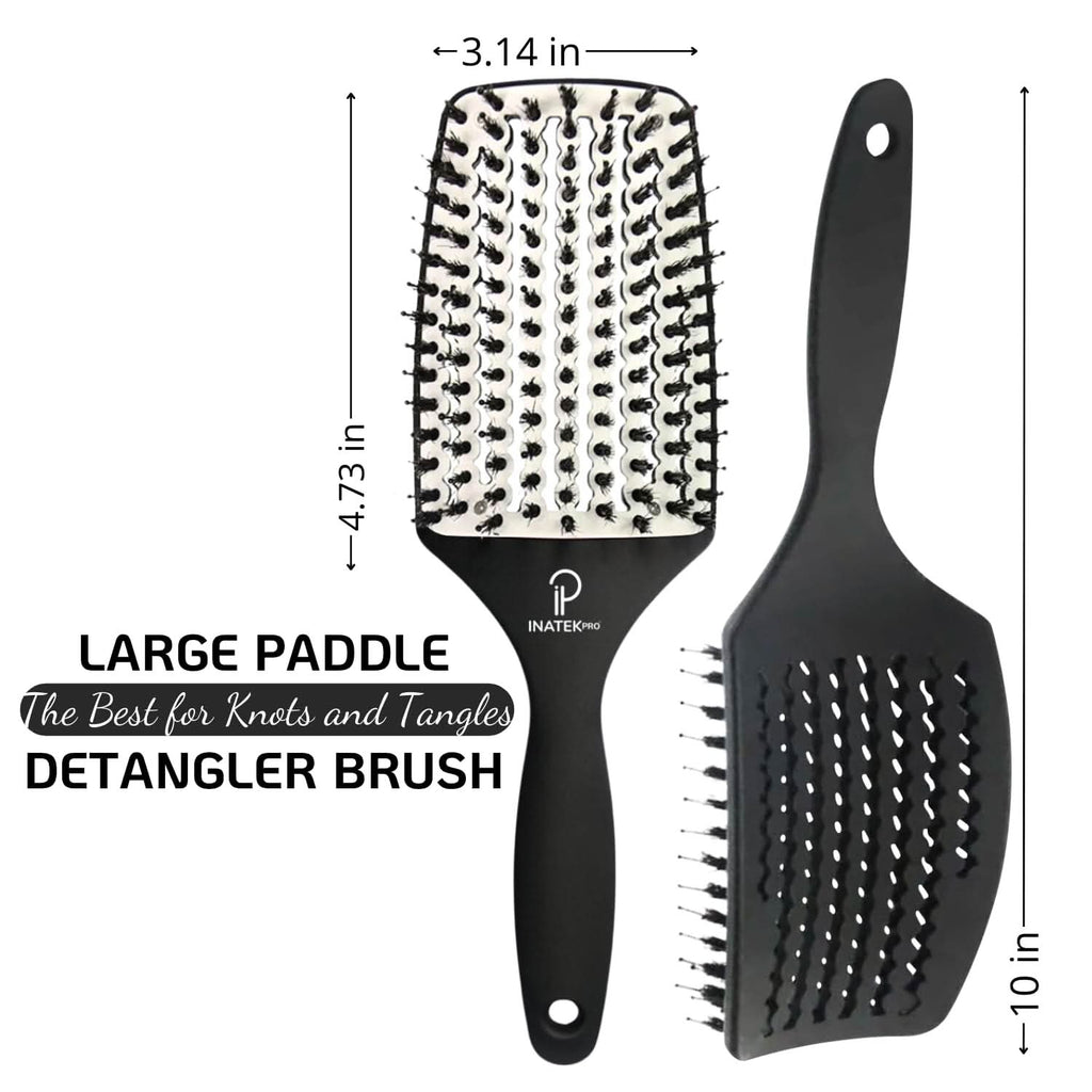INATEKPRO Curved Vented Boar Bristle Detangler Brush - WHITE | LARGE