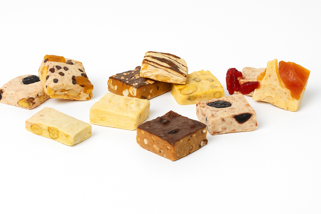 Andy Anand Luxury Italian Nougat Brittle 22 Pieces – Almond, Pistachio, Cherry, Citrus, Imported European Nougat - A Delicious and Traditional Treat - 7 Oz