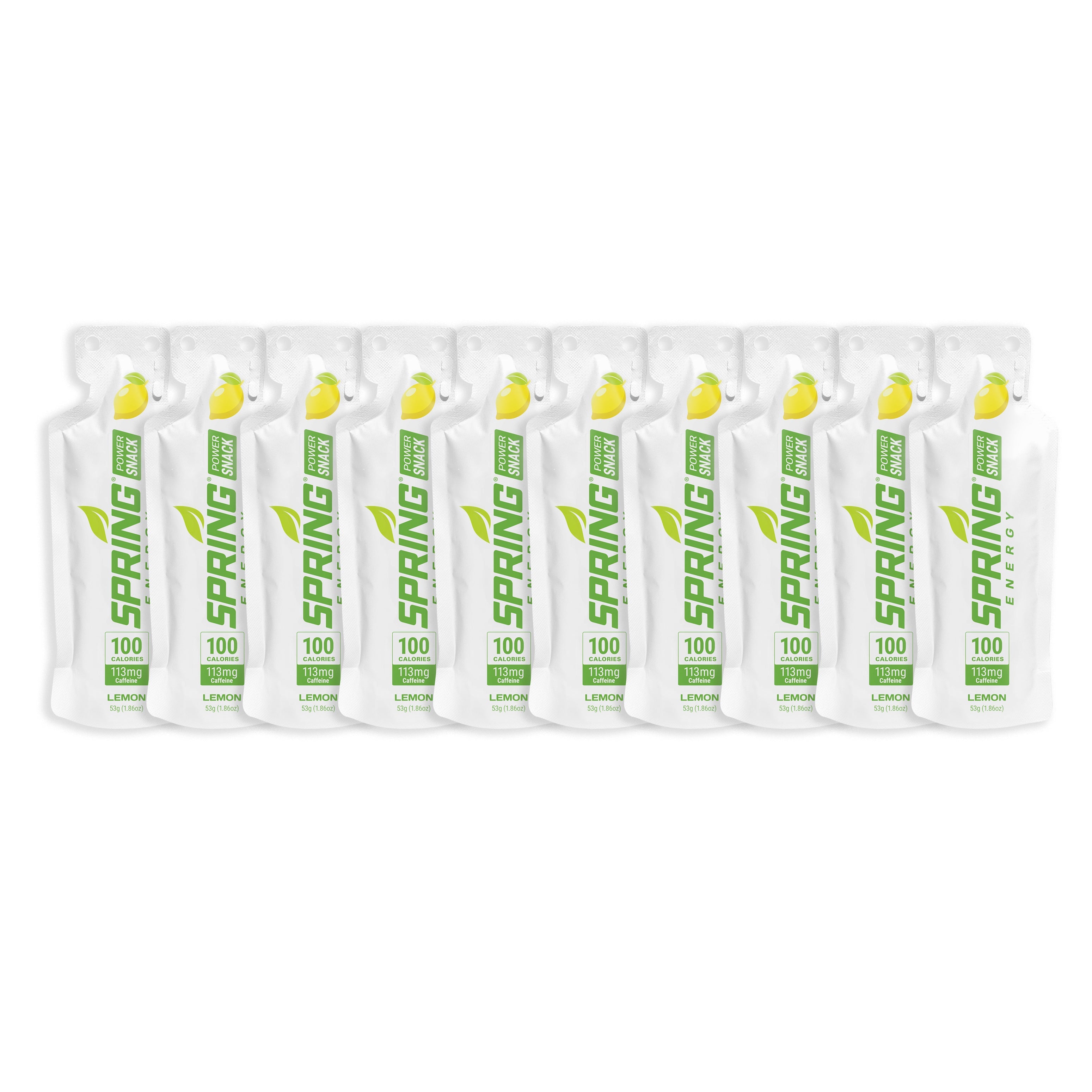 Row of Spring water pouches on a white background