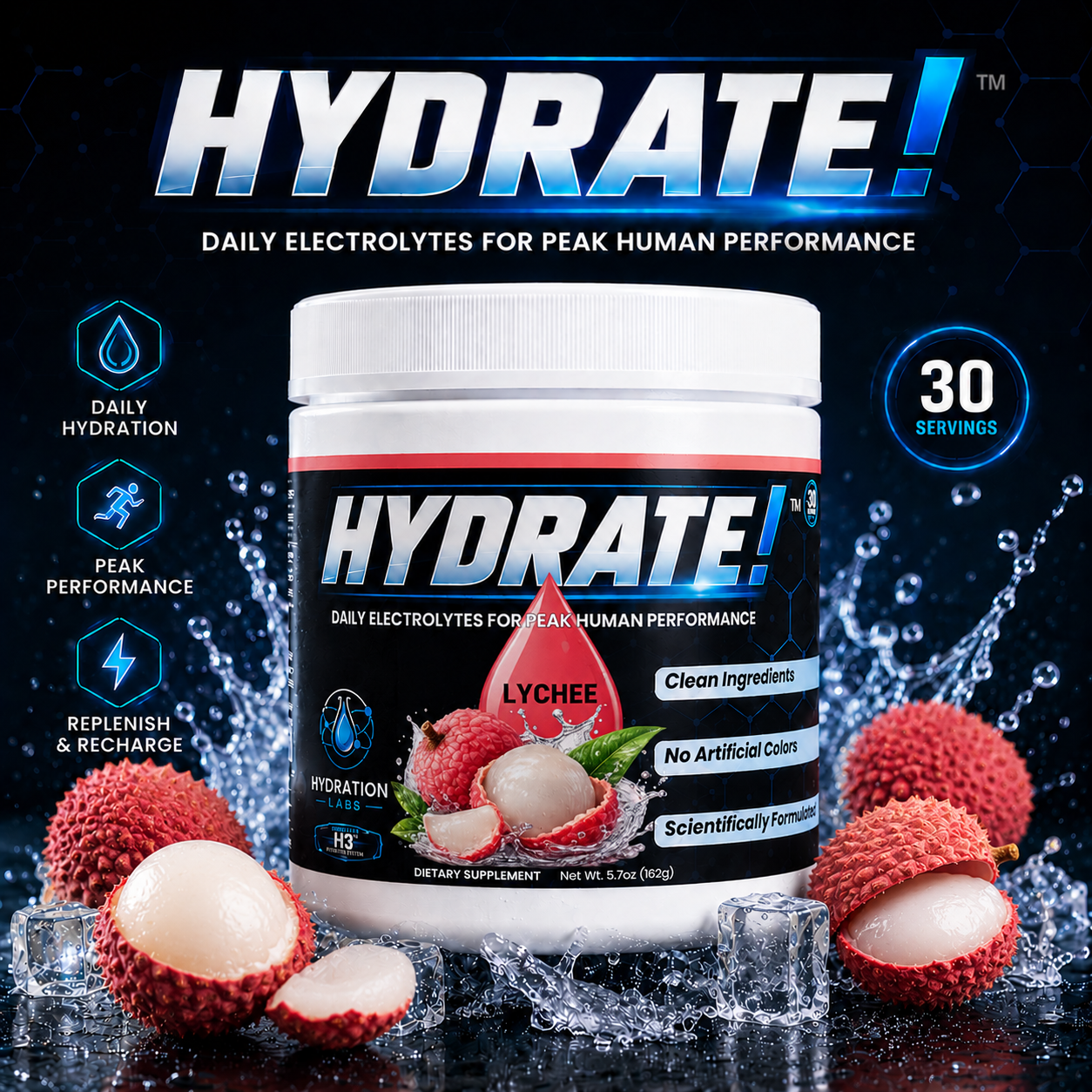 HYDRATE! (Lychee) Advanced Electrolyte Hydration Powder