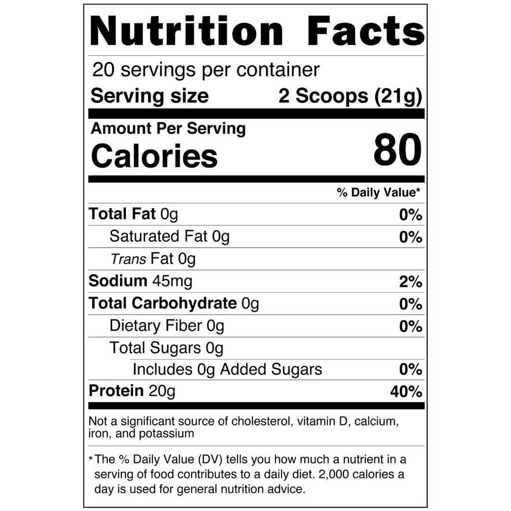 Original Unflavored Grass-Fed Collagen nutrition facts label showing 20 servings per container, 20g protein, 80 calories per serving, 0g fat, 0g carbohydrates, and 45mg sodium.