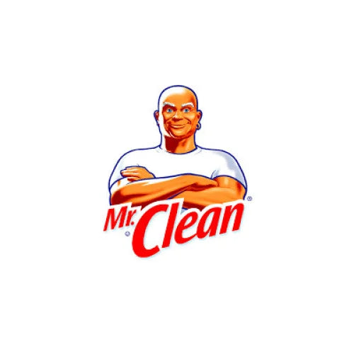 Mr. Clean logo with a cartoon character on a white background