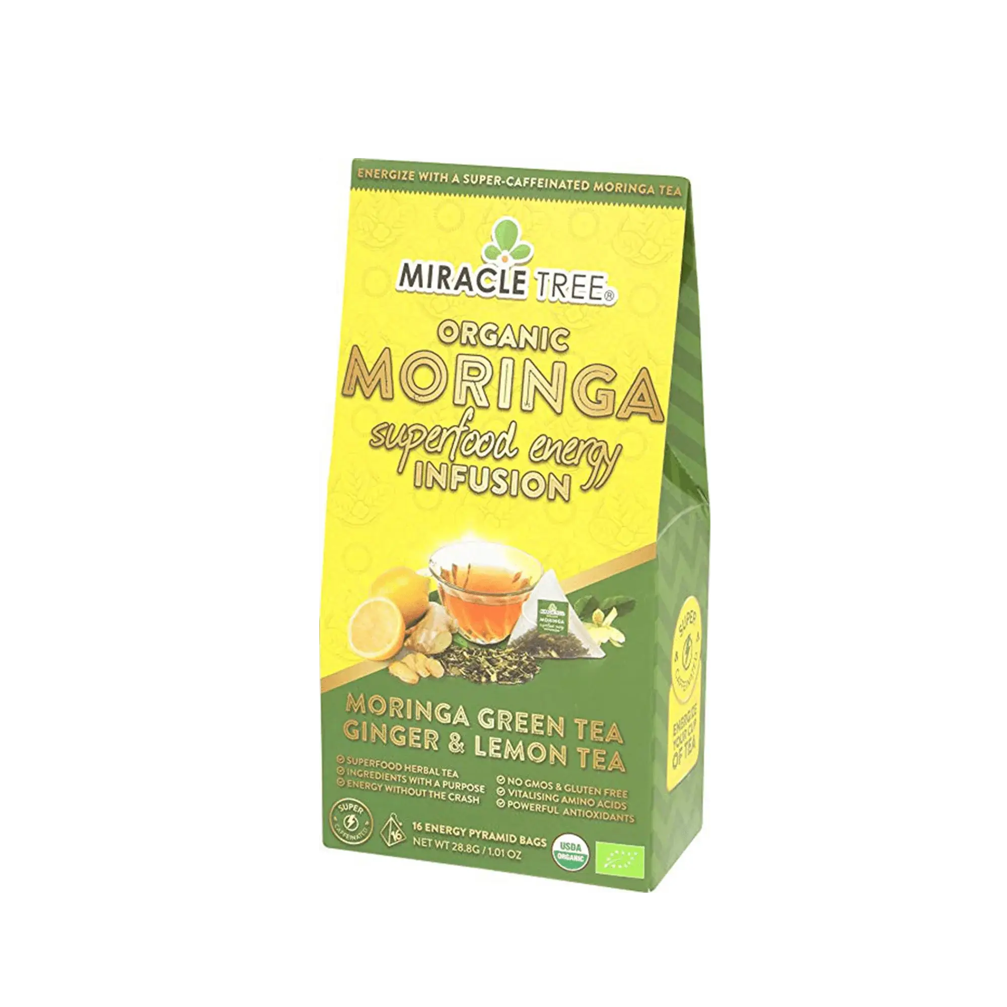 Organic Moringa Energy Tea - Ginger Lemon - Natural Coffee Alternative