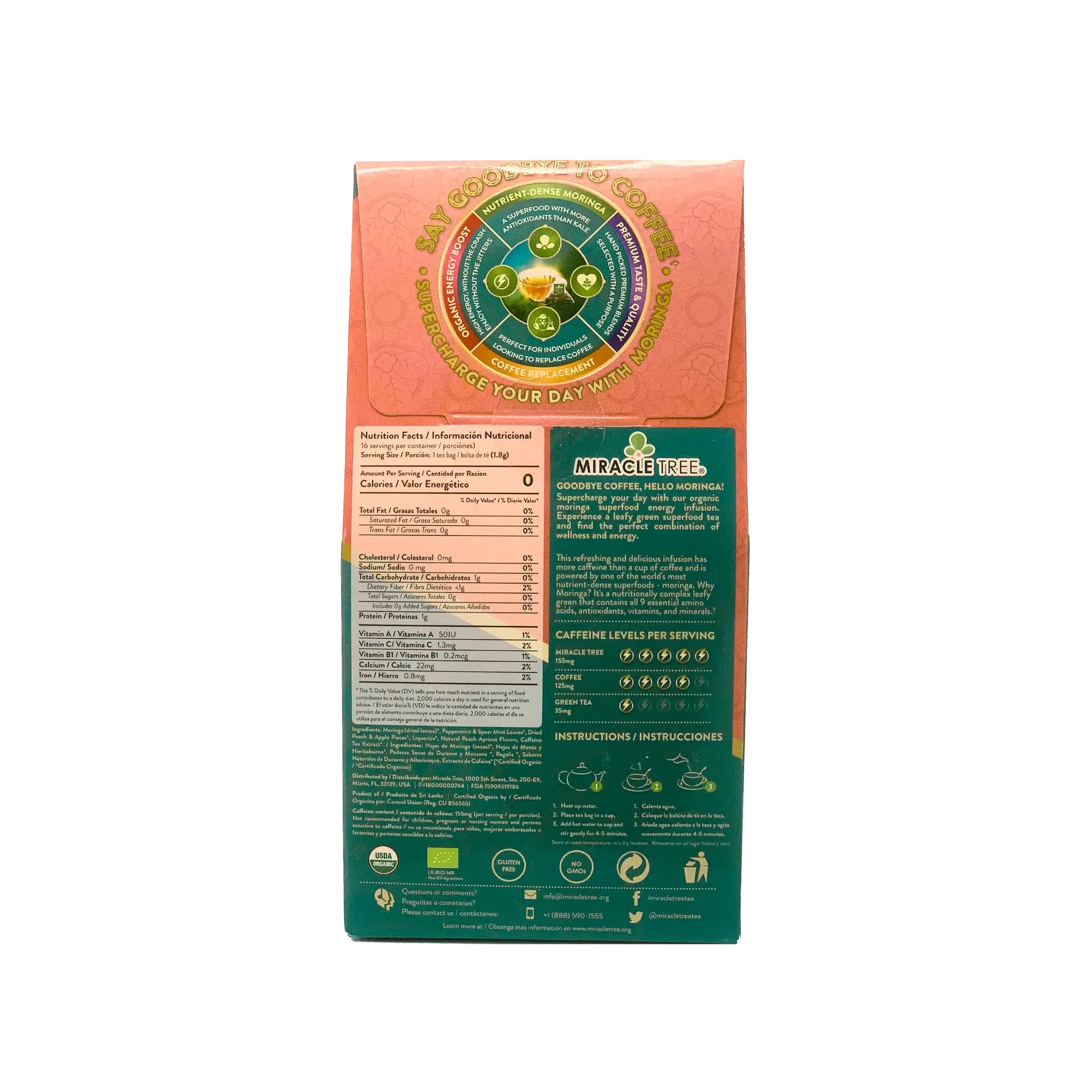 Organic Moringa Energy Tea - Peach Mint Apricot - Natural Coffee Alternative