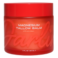 Magnesium Tallow Balm 4 oz chill-out cream in red jar with grass-fed beef tallow and magnesium, deeply moisturizing body balm for dry skin, muscle relaxation, nighttime skincare, natural skin nourishment, transparent background