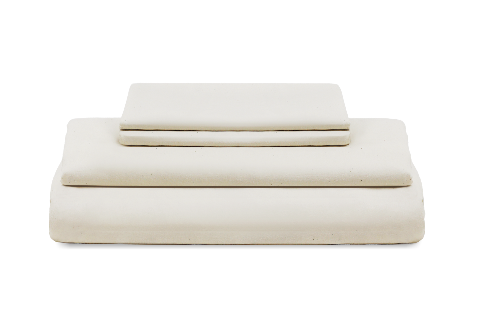 Set of beige bed sheets and pillowcases on a white background. Organic Sateen Bed Sheets Set
