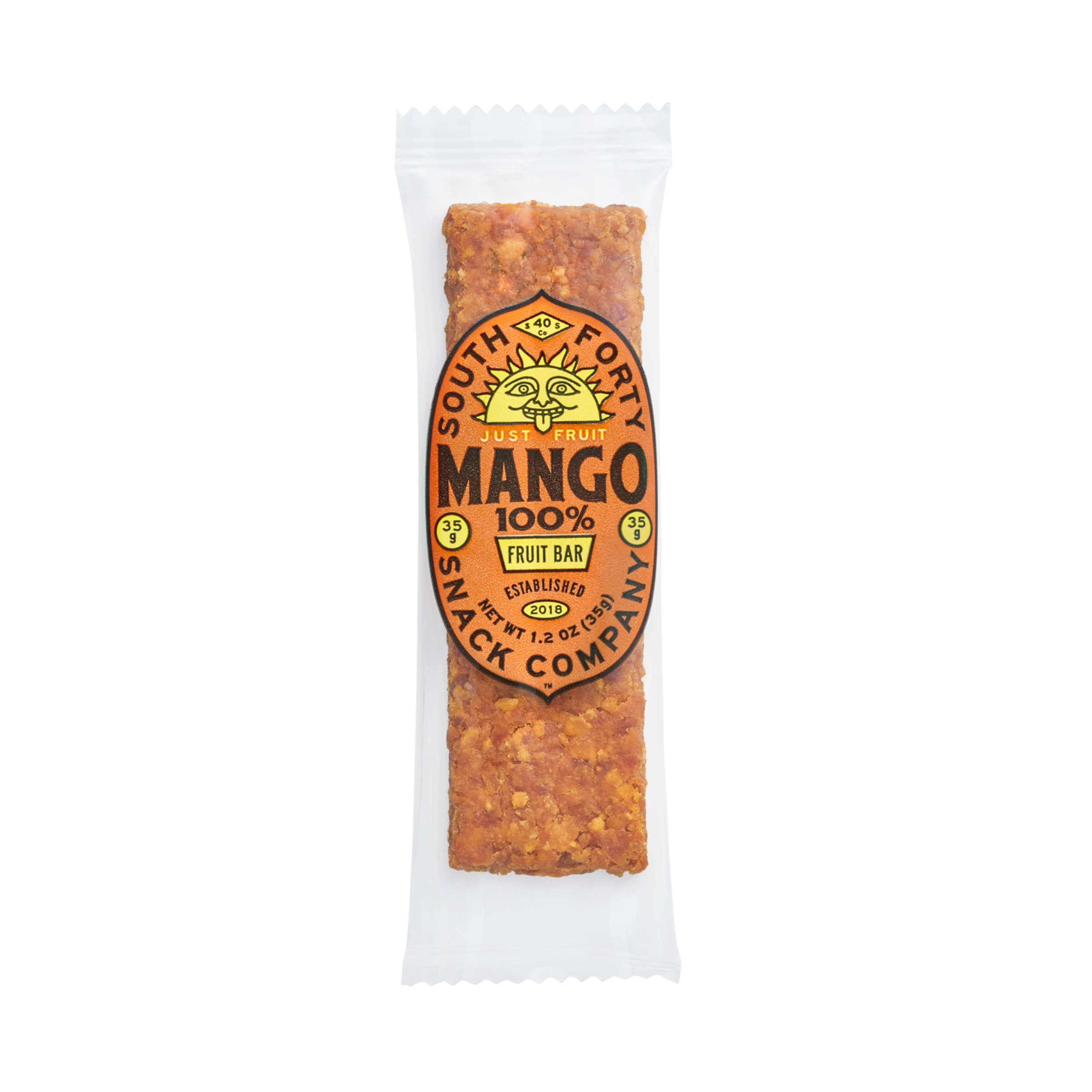 South Forty 100% Mango Fruit Bar in Clear Wrapper – All Natural Dried Mango Snack, Vegan, Gluten-Free, One-Ingredient Tropical Fruit Bar, Healthy On-the-Go Snack, Product of Ghana & Ivory Coast, Transparent Background