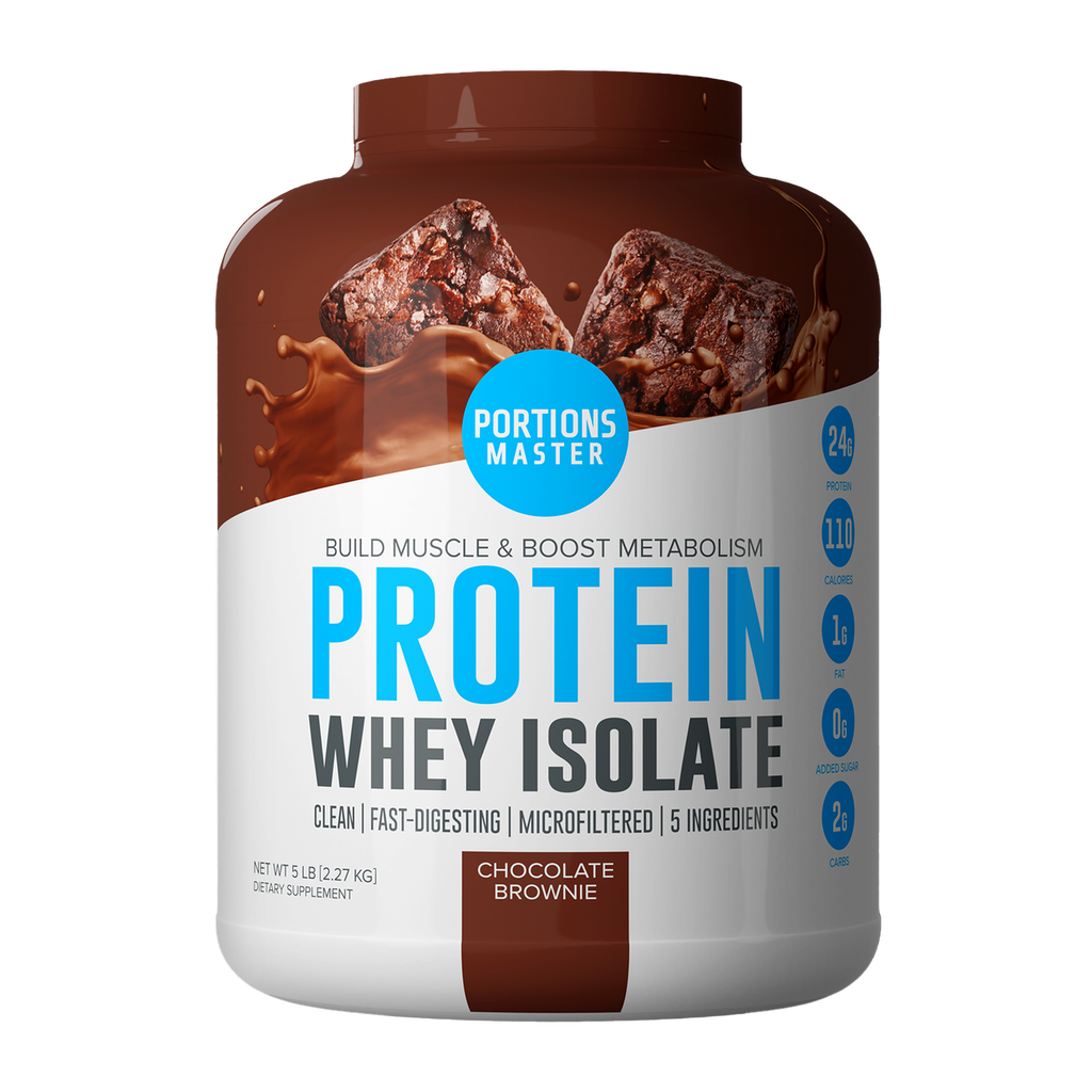 Portions Master Non-GMO Cross-Flow Microfiltration Whey Protein Isolate, Sweetened with Stevia | Chocolate Brownie