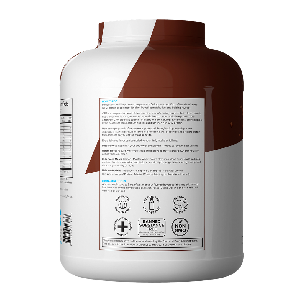 Portions Master Non-GMO Cross-Flow Microfiltration Whey Protein Isolate, Sweetened with Stevia | Chocolate Brownie
